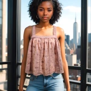 Unsubscribed Mauve Eyelet Sleeveless Blouse $118 Retail